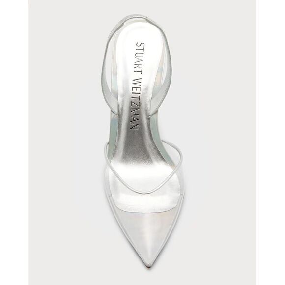 stuart weitzman xcurve iridescent halter slingback pumps in silver clear sz 10 - Picture 3 of 6